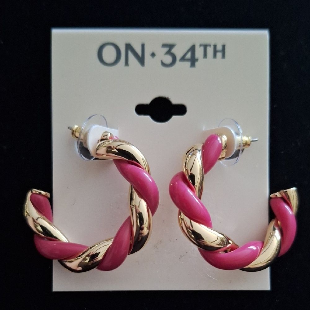 Vibrant Pink and Gold Spiral Hoop Earrings, ON 34TH